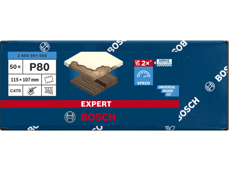 Brusni papir EXPERT C470 z 6 luknjami za vibracijske brusilnike, Dimenzije: 115x107mm, Zrnatost: 80, 2608901656